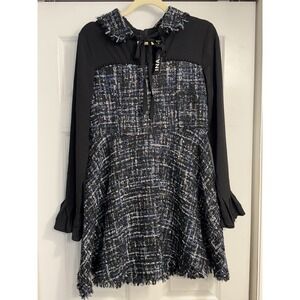INA Black Tweed Sheath Dress NWT Size Large Whimsy School‎ Goth Softgirl